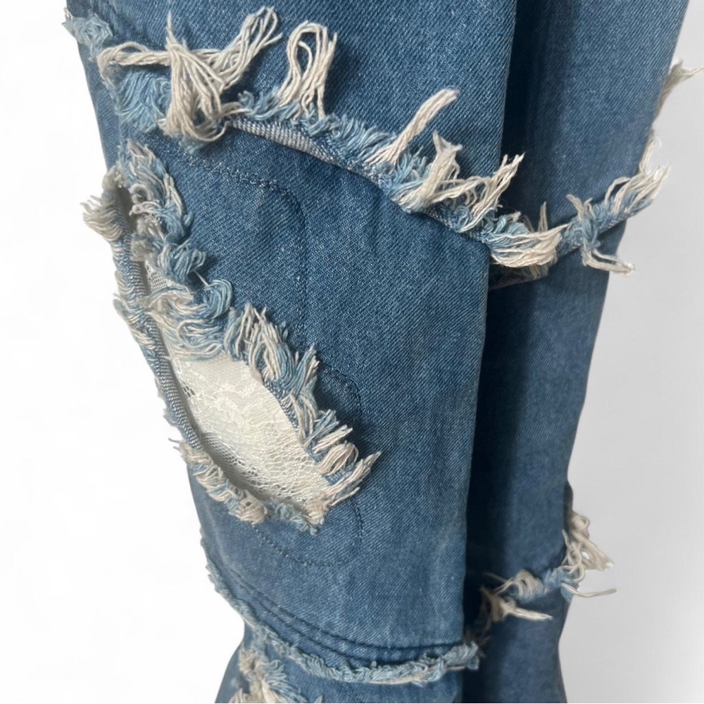 RARE gianmarco Lorenzi denim knee high distressed boots - Picture 4 of 7